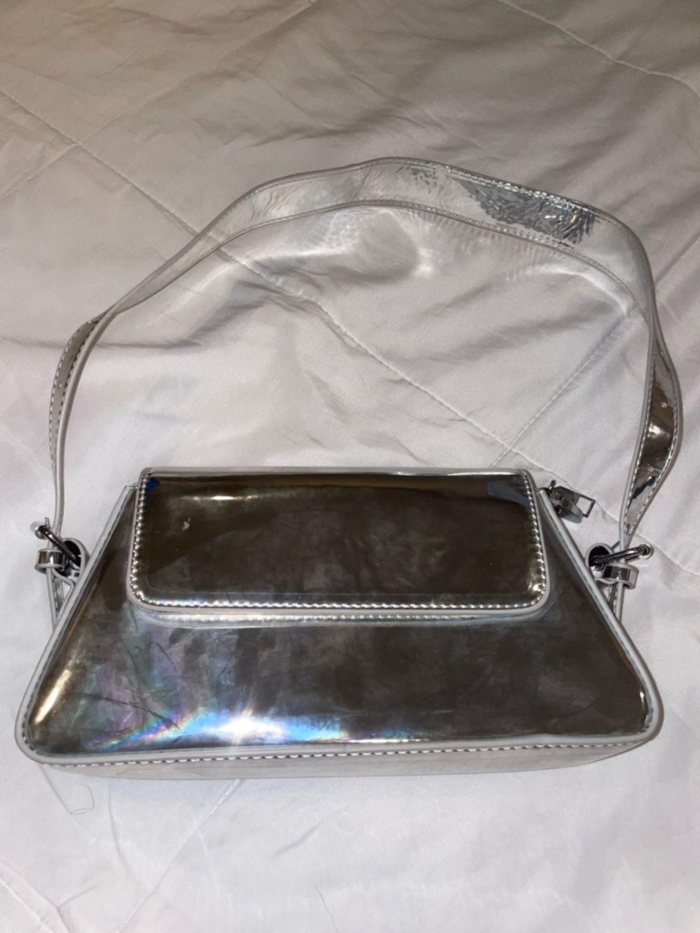 Silver Metallic Shoulder Bag - Women's Evening Bag